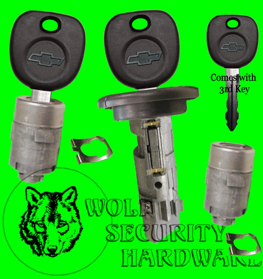 Juego de 3 llaves de vaso y cilindro de bloqueo de llave de encendido Chevy OEM Foto 1 de 2