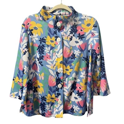 Chaqueta con botones floral múltiple con mangas 3/4 talla PL chaqueta ligera Foto 1 de 4