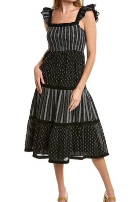 Nuevo con etiquetas Vestido Vineyard Vines Jacquard Calado Midi Grande Negro Blanco $248 Foto 1 de 4