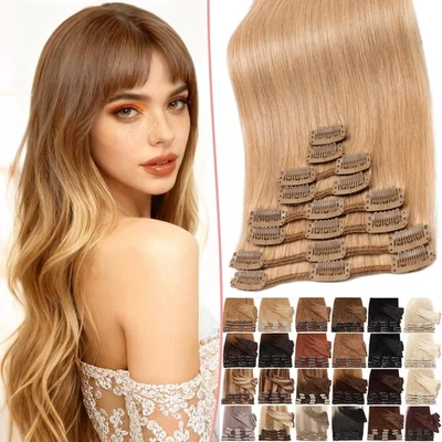 CLEARANCE 100% Human Hair Extensions 8 Pieces Clip In Real Remy Hair FULL HEAD M - Image 1 of 4