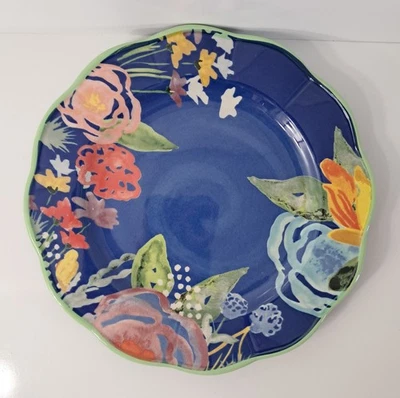 Plato Ensalada Celia 8.5"D La Mujer Pionera Azul Cobalto Floral Gres  Foto 1 de 4