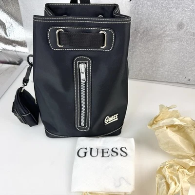 Guess Black Nylon Bucket Backpack W/Detachable Coin Pouch Y2K Utility Streetwear - Image 1 of 4