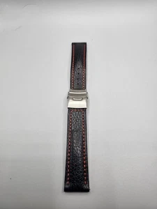 Watchband Berlin 22mm Black & Red Calfskin Grained Genuine Leather W/ Clasp - Picture 1 of 9