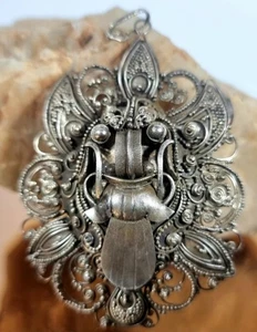 Vintage Balinese 90% Silver Filigree Barong Pendant SUPA Hallmarked 8cm Drop - Bild 1 von 4