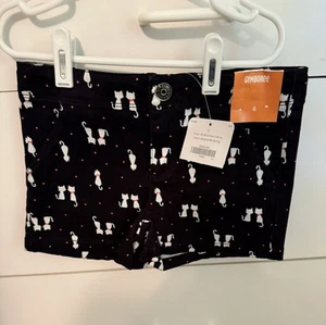 Gymboree Girls Black Cotton Shorts Kitty Print Adjustable Waist NWT Size 6 - Picture 1 of 4