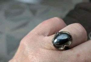 Vintage Sterlingsilber Mexiko Hämatit Cabochon Ring Größe 8,75-9 Original Patina - Bild 1 von 11