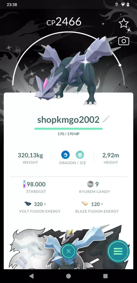 Pokémon Tra de Go -- Shiny Kyurem Bg GoTour Black leve 50 + 3 moves