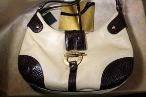 NUEVO PRECIOSO BOLSO DE HOMBRO RALPH LAUREN EN PIEL BEIGE Y MARRÓN - Imagen 1 de 12