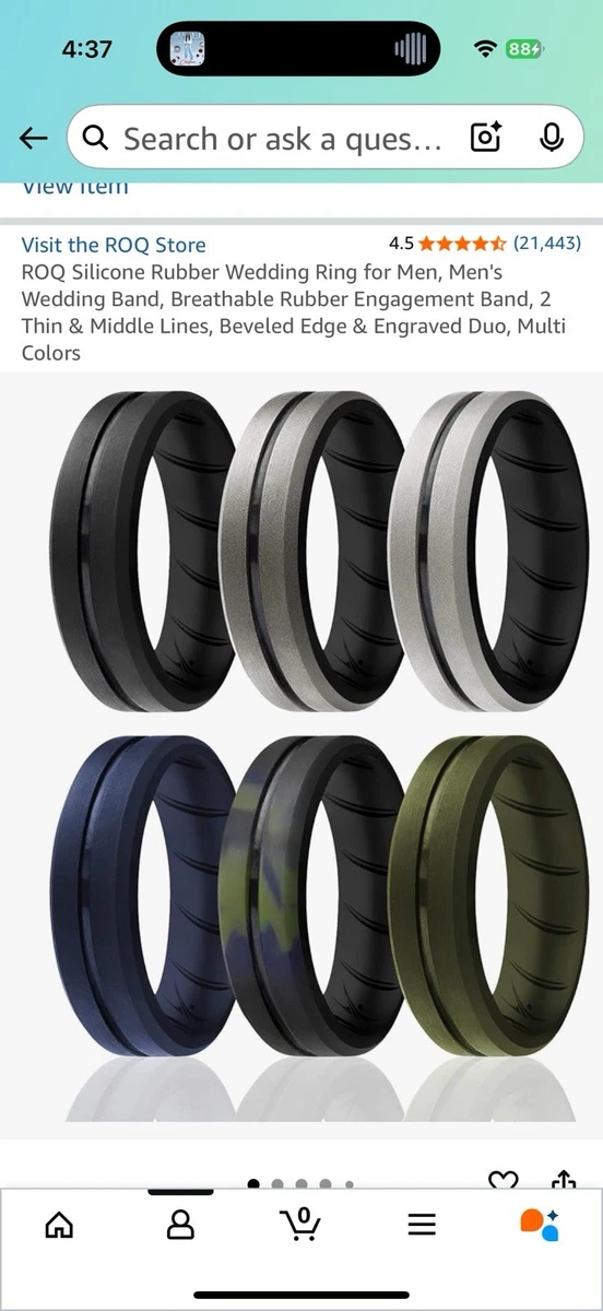 ROQ Silicone Wedding Rings For Men - Breathable Duo Collection, Black & Silver, Size 13, Medical-Grade Comfort & Safety - View #4