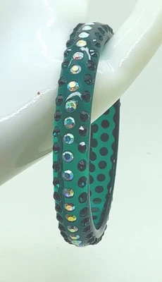 Dk green color round Plastic Dk green & ab rhinestone fashion bangle bracelets - Image 1 of 4