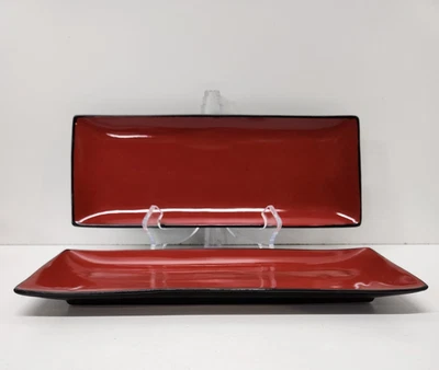 2 Pier 1 Imports Red & Black Stoneware Tasting Party Serving Dishes/Plates - Image 1 of 4