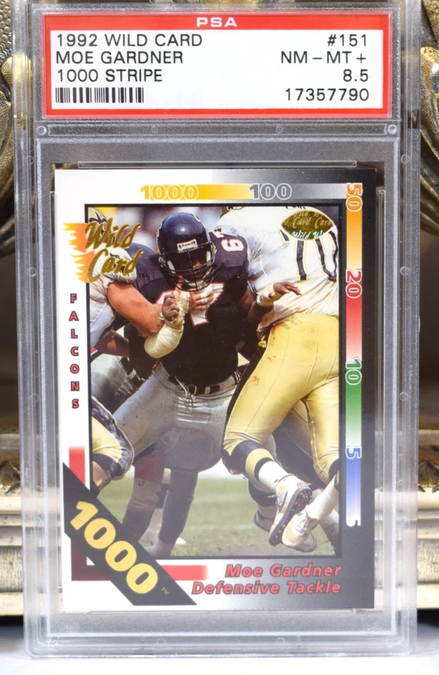 MOE GARDNER ~ 1992 Wild Card Football #151 ~ 1000-STRIPE SSP ~ PSA 8.5 ~ POP-1 - Image 1 of 2