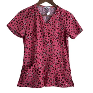 Code Happy Scrubs Women Top S Pink Cheetah Medical Uniform Nurse Workwear - Picture 1 of 8