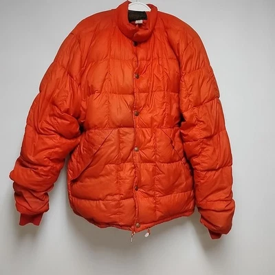 Винтажная мужская куртка-пуховик Eddie Bauer оранжевый гусь размер XL - с пятнами - Изображение 1 из 4
