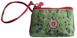 Liz Claiborne Small Wristlet Change Purse Beaded Green & Red 6"Hx 4"Wx1" Vintage - Picture 1 of 6