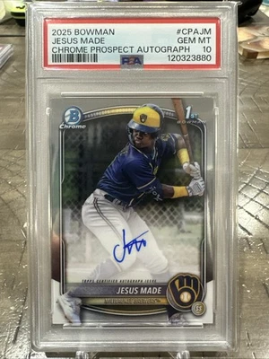 Bowman hecho por Jesús automático 2025 cromo #CPA-JM PSA 10 CERVECEROS Foto 1 de 2