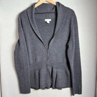 Suéter feminino Tweeds 100% lã merino cinza com botões tamanho G - Imagem 1 de 4