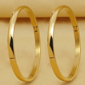 2 PcSet 18k Yellow Gold Filled Small 7.5" Womens Opening Bracelet 2-3/8 Dia D780 - Picture 1 of 6
