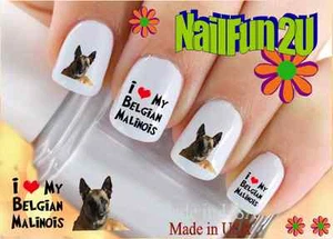 Nail Art 164B HUNDESASSE Liebe belgischer Malinois Wasserrutsche Nagelaufkleber Transfers - Bild 1 von 2