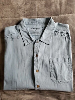 Camisa Life is Good: Mezcla de Lino Bordada Suelta Roscada S/S Para Hombre Talla L Foto 1 de 4