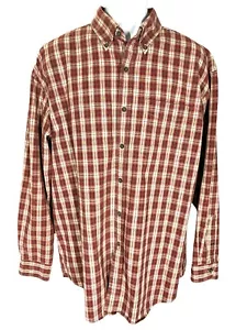 LL Bean Heavyweight Red & White Plaid Button Down Shirt Men’s Size Large Regular - Picture 1 of 3