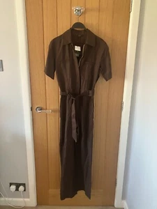 BNWT Massimo Dutti Brown 100% Linen Jumpsuit Size S - Picture 1 of 11