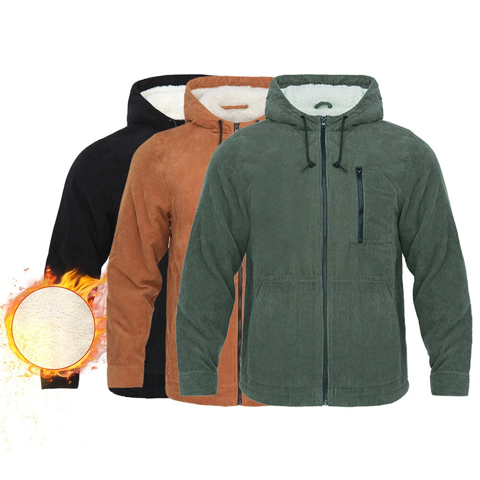 Chaqueta con Capucha de Vellón Forrada Sherpa para Hombre - Abrigo Cálido de Invierno con Cremallera Completa Pesado Foto 1 de 4