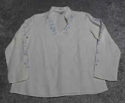 Blusa Top Uniforme John Paul Richard Para Mujer Pequeña Marfil Bordado Lino Foto 1 de 4