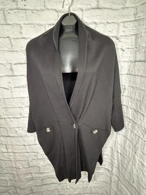 全新带标签 Marla Wynne 女式黑色和服开衫毛衣 M 码 — 第 1/4 张图片