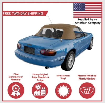 1990-05 Mazda Miata conversível capota macia com janela de plástico aprovada pelo DOT, bronzeado - Imagem 1 de 3