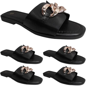 Womens Ladies Flats Slip ons Mules Flip Flops Sliders Slides Sandals shoes size - Picture 1 of 6