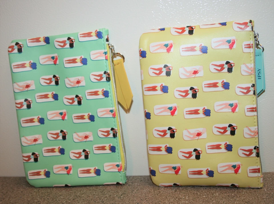 2 x Conjunto de bolsas de cosméticos de maquillaje Ipsy junio 2021 Sunbathers amarillo menta glamour + Plus Foto 1 de 1