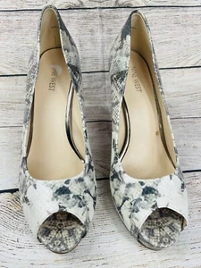 Nine West Size 9.5M Grey\Tan Camya Platform Stiletto 4" Pumps Peep Toe Heels - Picture 1 of 15