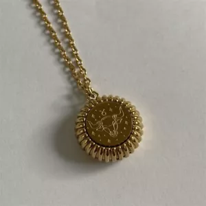 Collar Zodiaco Oro, Colgante Horóscopo Redondo, Collar Oro 18K, Delicado - Imagen 1 de 6