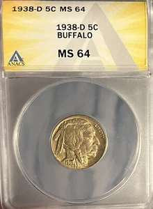 1938-D ANACS MS64 Buffalo Nickel - Picture 1 of 4