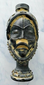 Vintage Tribal WARRIOR Head RESIN Black and Yellow Gold Sculpture Home Decor - Picture 1 of 11
