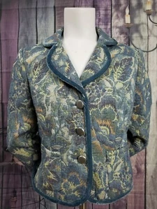 TALBOTS TAPESTRY TRADITIONAL JACKET BLAZER BLUE WORK CAREER sz 8 - Picture 1 of 10