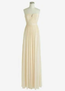 J. Crew Champagne Nadia Long Dress In Silk Chiffon Wedding Prom Party Gown 2 NEW - Picture 1 of 12
