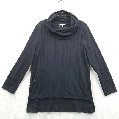 Túnica Habitat Mujer Mediana Negra Algodón Lino Texturizado Capucha Cuello Manga Larga Foto 1 de 4