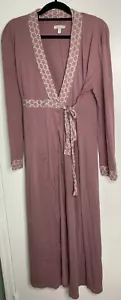 Green Cotton By Garnet Hill Organic Cotton Small Wrap Style Mauve Geometric Robe - Picture 1 of 8