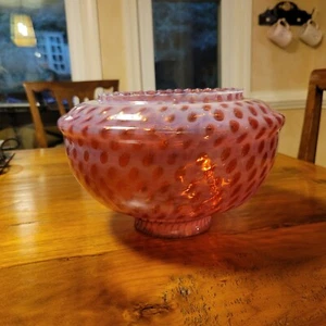 Antique Cranberry Opalescent Coin Dot Glass Hanging/Oil Lamp Shade 11" BEAUTY - Picture 1 of 13