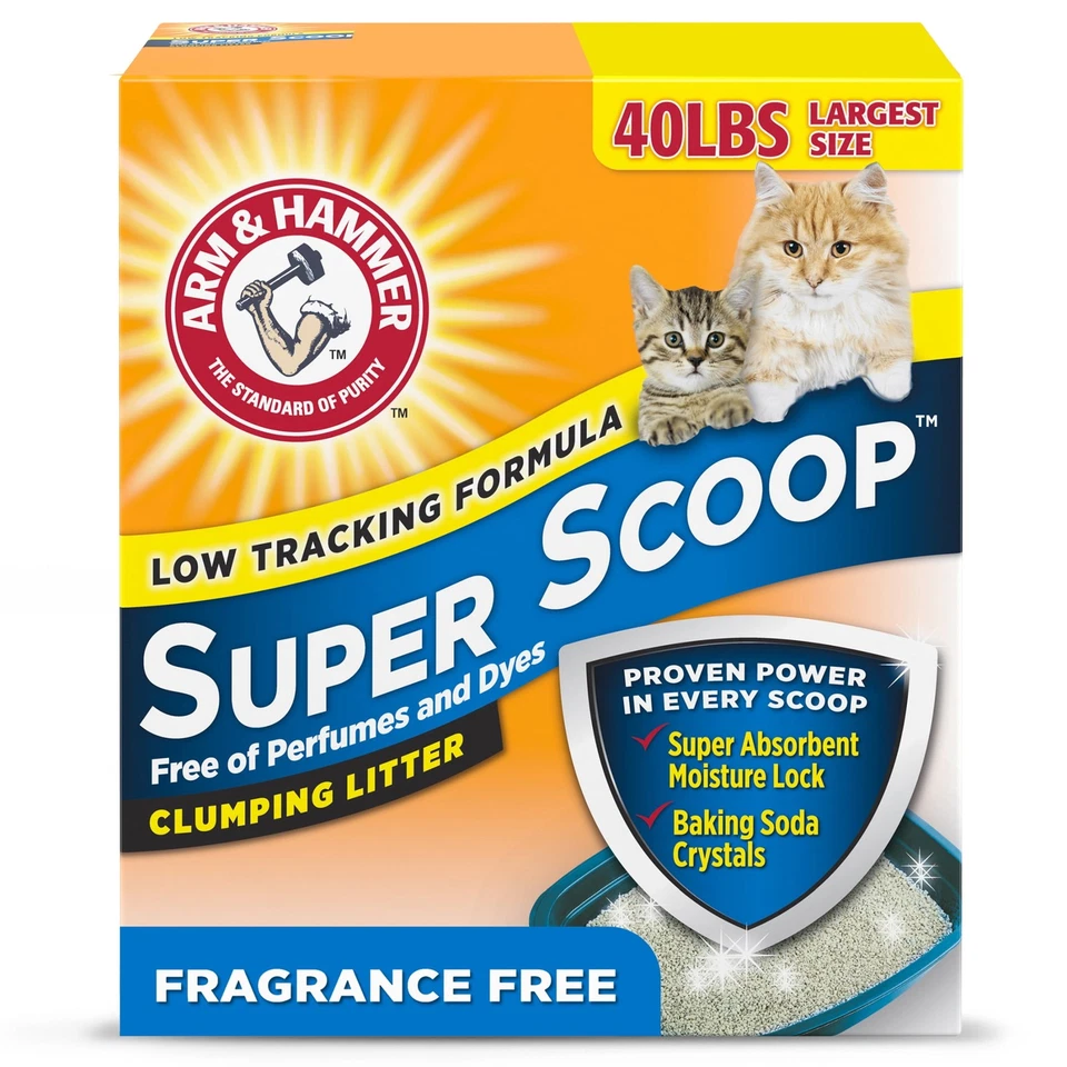 ARM & HAMMER Super Scoop Fragrance Free Clumping Clay Cat Litter, 40 lb