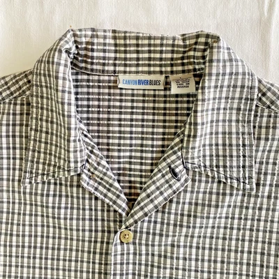 Camisa a Cuadros Canyon River Blues Para Hombre - Negra Blanca Manga Corta Con Botones -L Foto 1 de 4