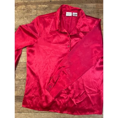 RR Bentley Women's Red Silky Satin Button Down Shirt Extra Large - Image 1 of 3