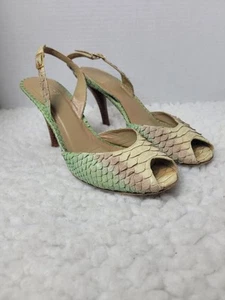 Vtg STUART WEITZMAN Womens Heel Skingback Shoes Size 7 Pastel Pantone Python - Picture 1 of 8