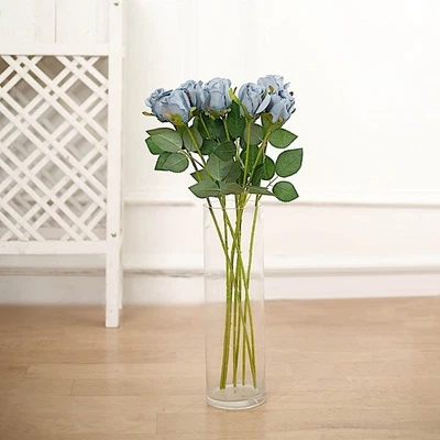DUSTY BLUE 24 Artificial 31" Long Stem Silk ROSE FLOWERS Party Event Decorations - Image 1 of 4