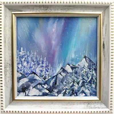 Pintura al óleo original paisaje de invierno pintura enmarcada pequeña 4x4 pulgadas mejor regalo Foto 1 de 4