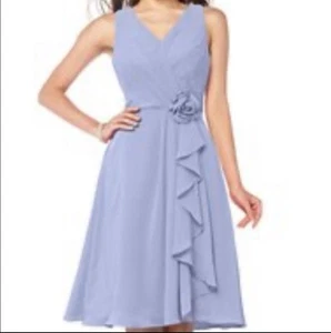 Custom Sleeveless Dress Lavender Light Purple Chiffon Rosette V Neck Size L NEW - Picture 1 of 4