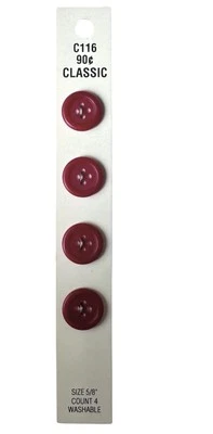 Buttons Red Round 4-Hole 4-Pack  5/8" Vintage Blumenthal Lansing C116 US Made - Image 1 of 4