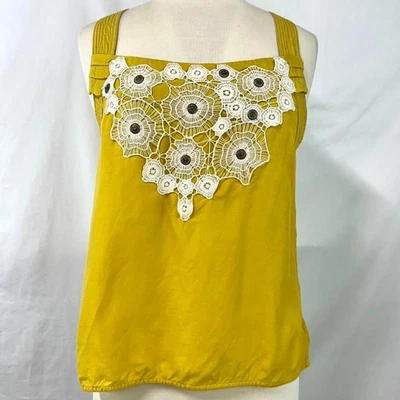 Camiseta sin mangas FLOREAT ANTHROPOLOGIE dorada de encaje floral algodón cupro para mujer 10 bohemia Foto 1 de 4
